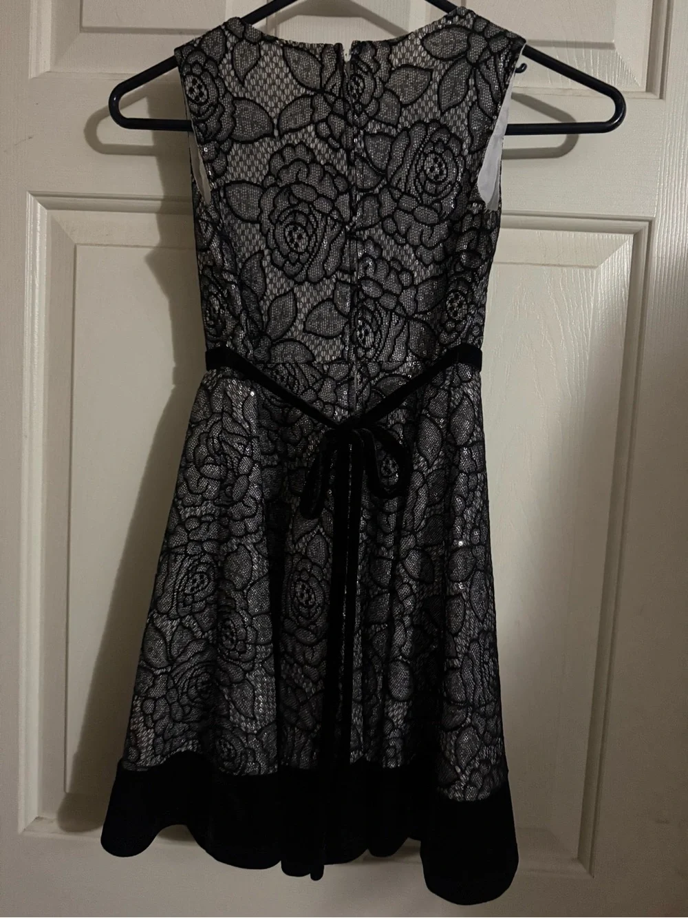 Rare Editions Silver Dress with Black Lace and Belt